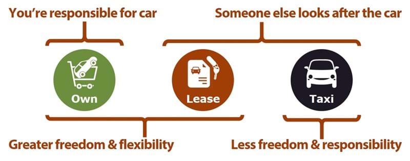 Website as a Service comparison Graph comparing the advantages of leasing over buying or renting to the advantages of Websites as a Service